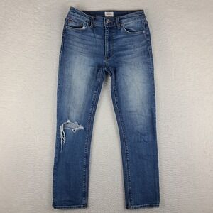 Hudson Jeans Womens 27x26 Blue Straight Leg Distress Medium Wash Denim